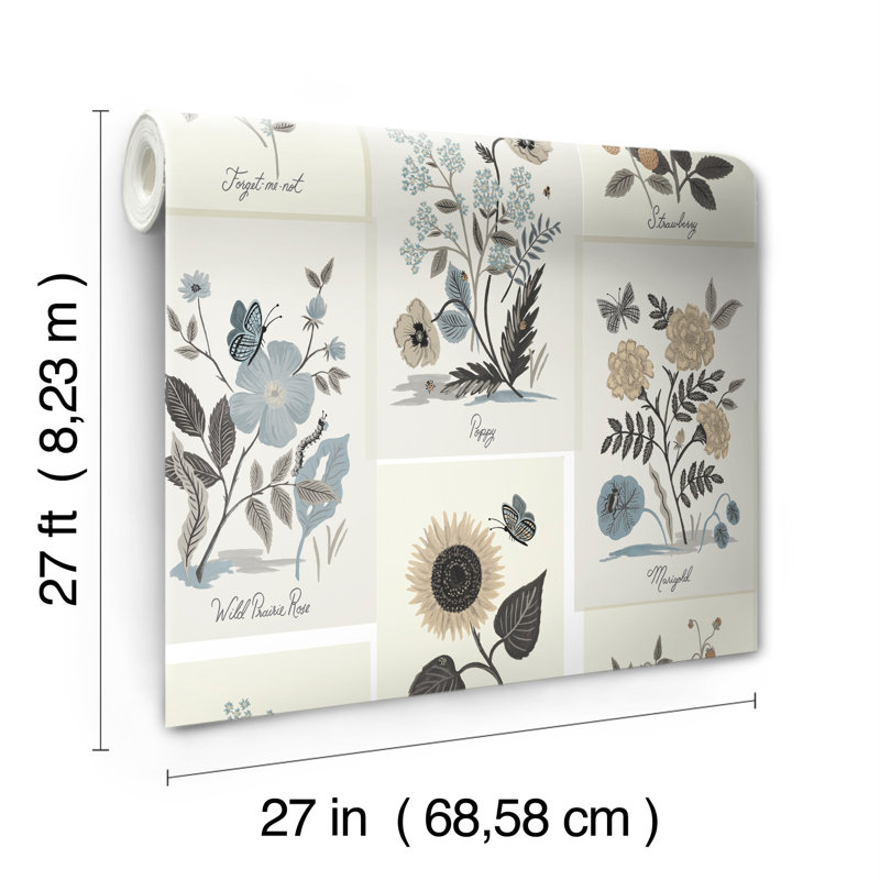 Rouleau de papier peint lisse L 27 po x l 27 po Botanical Prints, Beige / noir