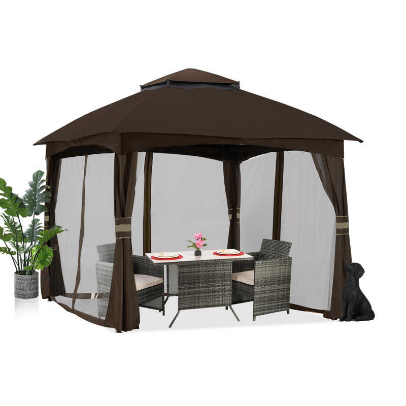 Steel Patio The Soft Roof Gazebos, Brown, 110" H x 108" W x 108" D