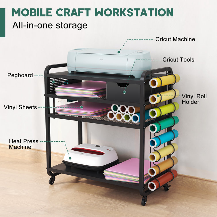 4 Tier Craft Sewing Table Rolling Craft Storage Cart with DIY Pegboard Ackitry