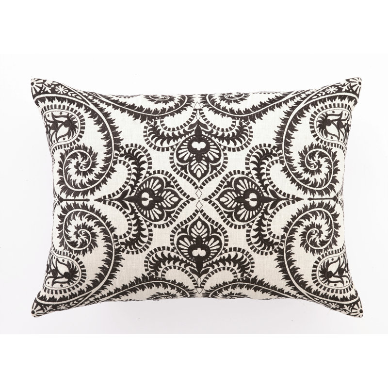 Coussin lombaire en lin brodé, Chocolat