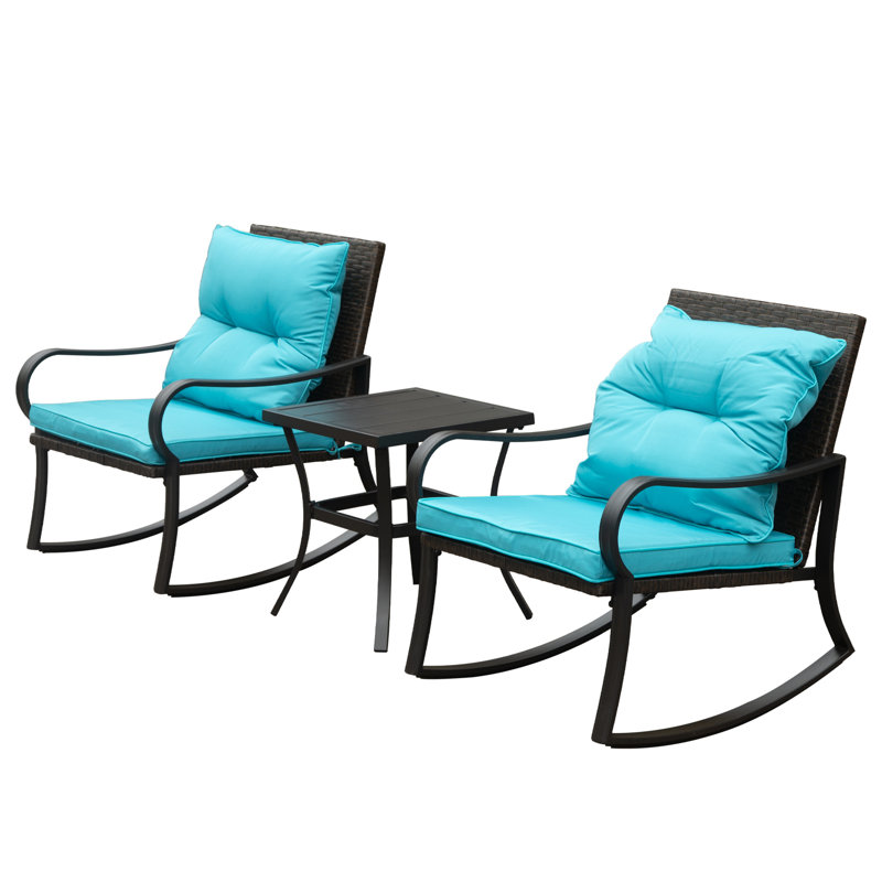 Metal 2 - Person Outdoor Patio Rocking Seating Group with Cushions, Blue