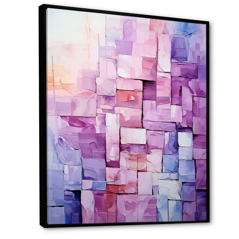 «Lilac Lattices Abstract Shapes I», reproduction d'art sur toile, Cadre flottant noir, H 44 po x l 34 po x P 1,5 po