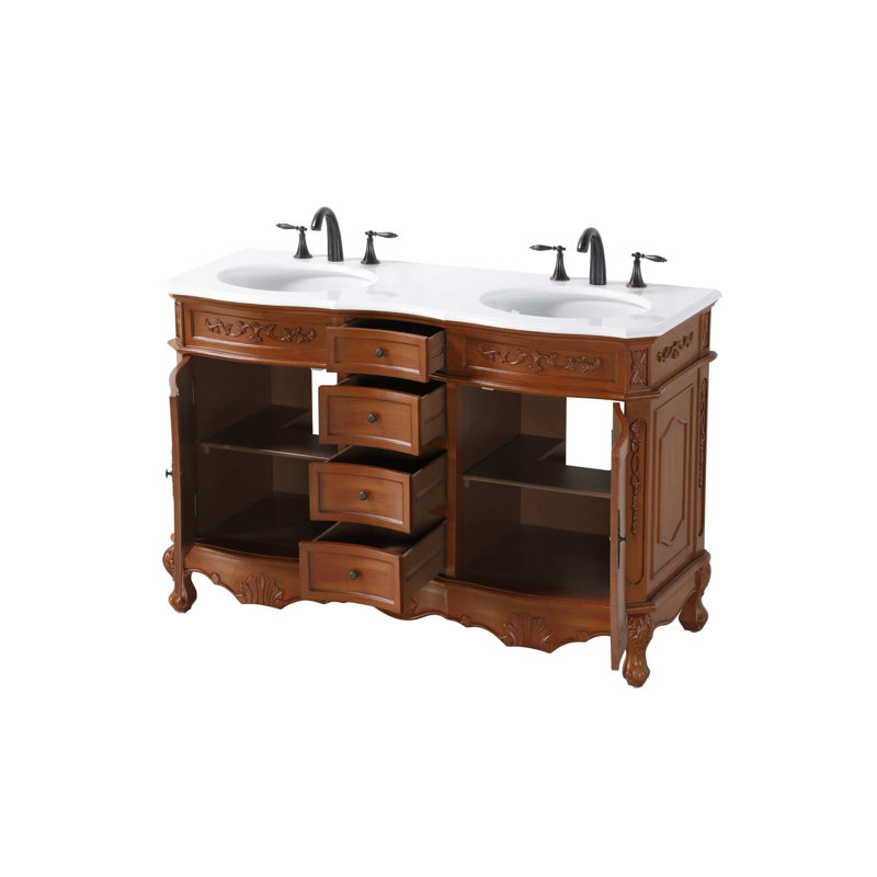 54 inch Double Bathroom Vanity in Teak, Teak