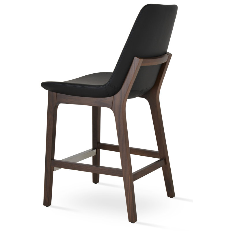 Eiffel Wood Counter & Bar Stool, Walnut, Bar Stool (29" Seat Height), Black Leatherette