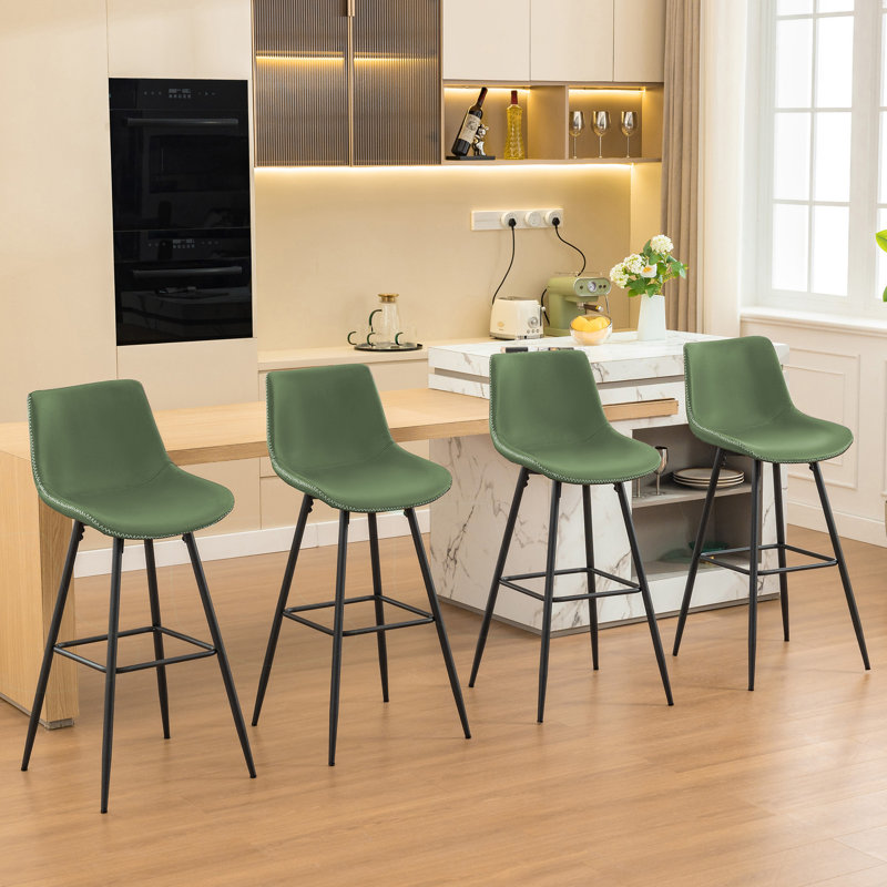 Tabouret de comptoir moderne en similicuir, Tabouret de bar (siège d'une hauteur de 28 po), 4, Vert