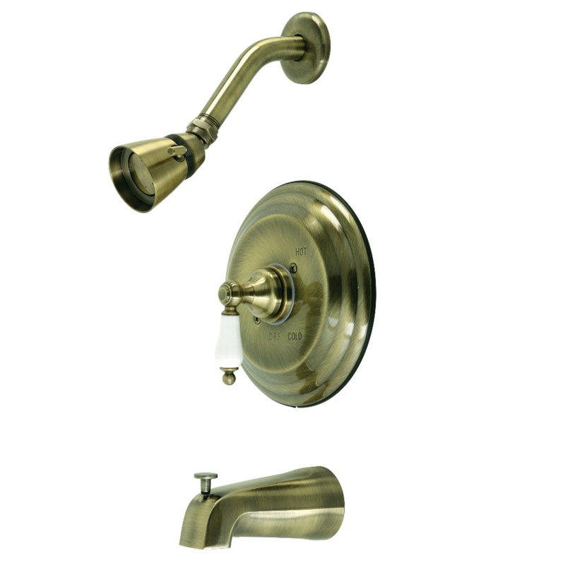 Kingston Brass Restoration Single-Handle Pressure Balanced Tub and Shower Faucet, Antique Brass