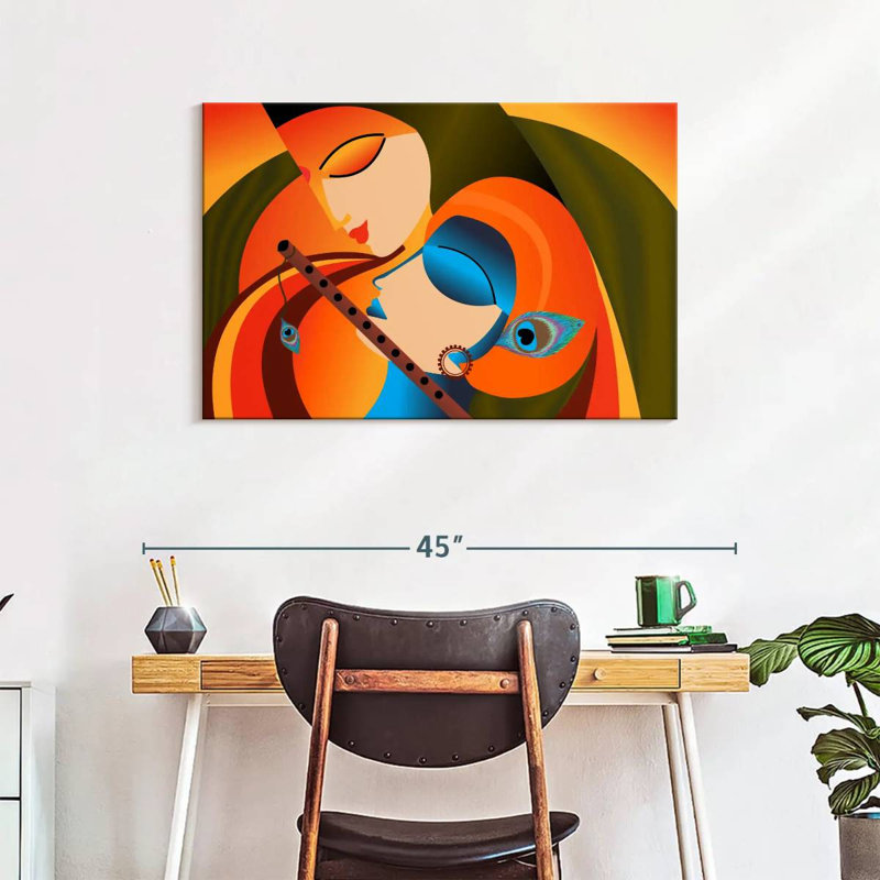 Radha Krishna Madhubani sur impression sur toile, H 24 po x l 36 po x P 1,25 po