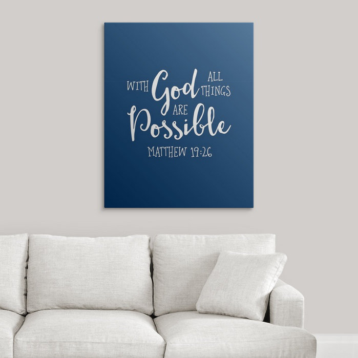 « matthew 19:26-scripture art », art textuel, H 30 po x l 24 po x P 1,5 po, Toile