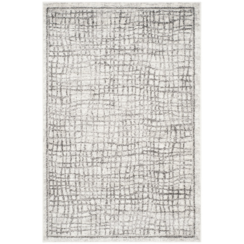 Tapis géométrique ivoire / argent Bethlyn, Rectangle 4 pi x 6 pi