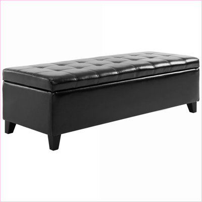Banc de rangement repose-pieds 51 po avec dessus relevable, similicuir capitonné brun foncé pour le vestibule de salon | Bois | Noir
