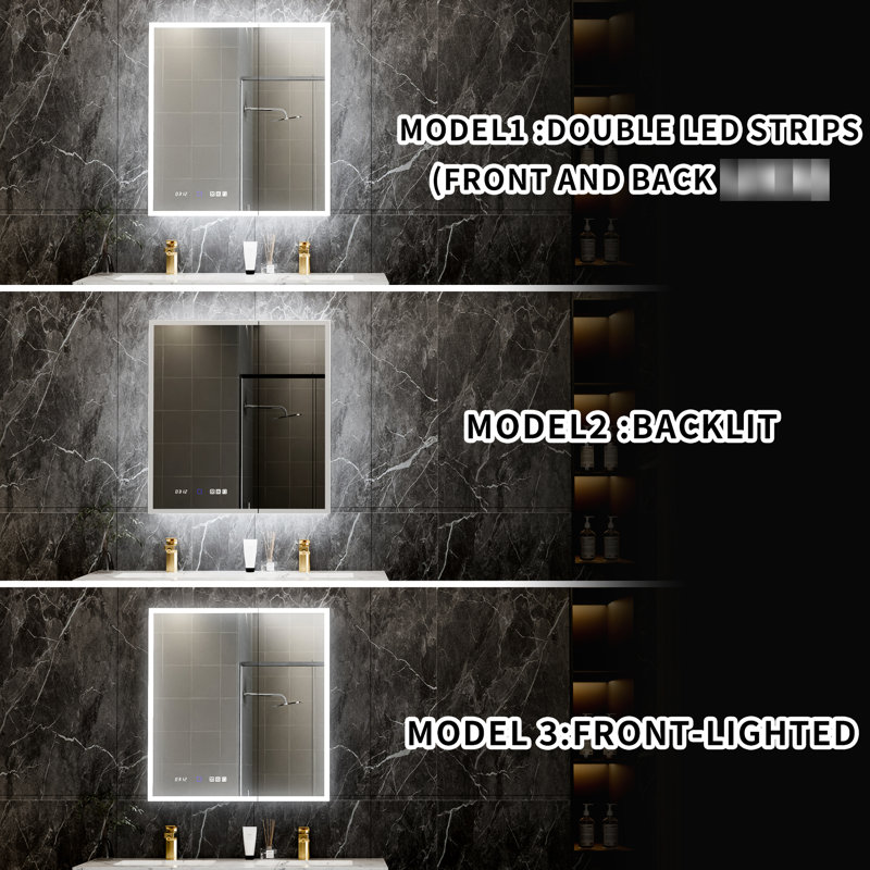 Armoire intelligente en aluminium 30 * 32 pouces avec avant et rétro-éclairé, gradation continue et installation flexible Miroir grossissant 5x de rangement pour salle de bain, température de couleur, sortie élevée
