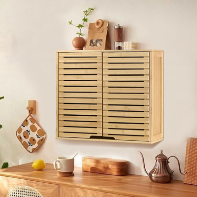 Wojtek Bamboo 2 Tier Bathroom Wall Cabinet with Adjustable Shelf, Double Door Cabinet