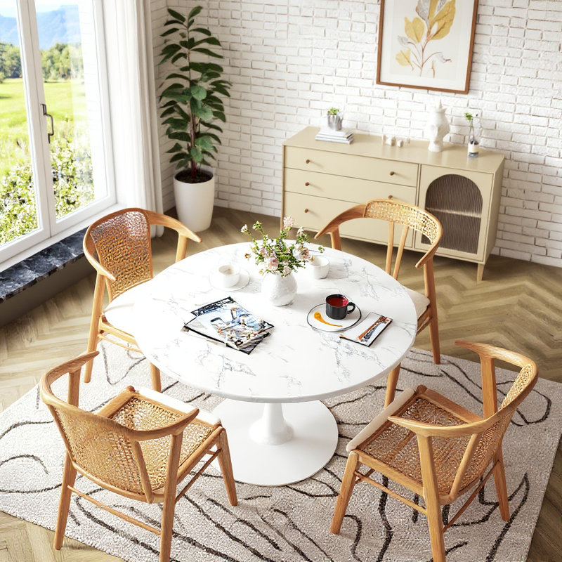 Table de salle à manger Indars, L 31,5 po x L 31,5 po, Marbre blanc
