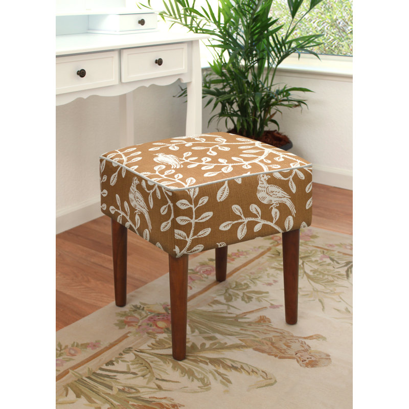Tabouret d'appoint moderne en lin Leiva Birds and Vines, Caramel