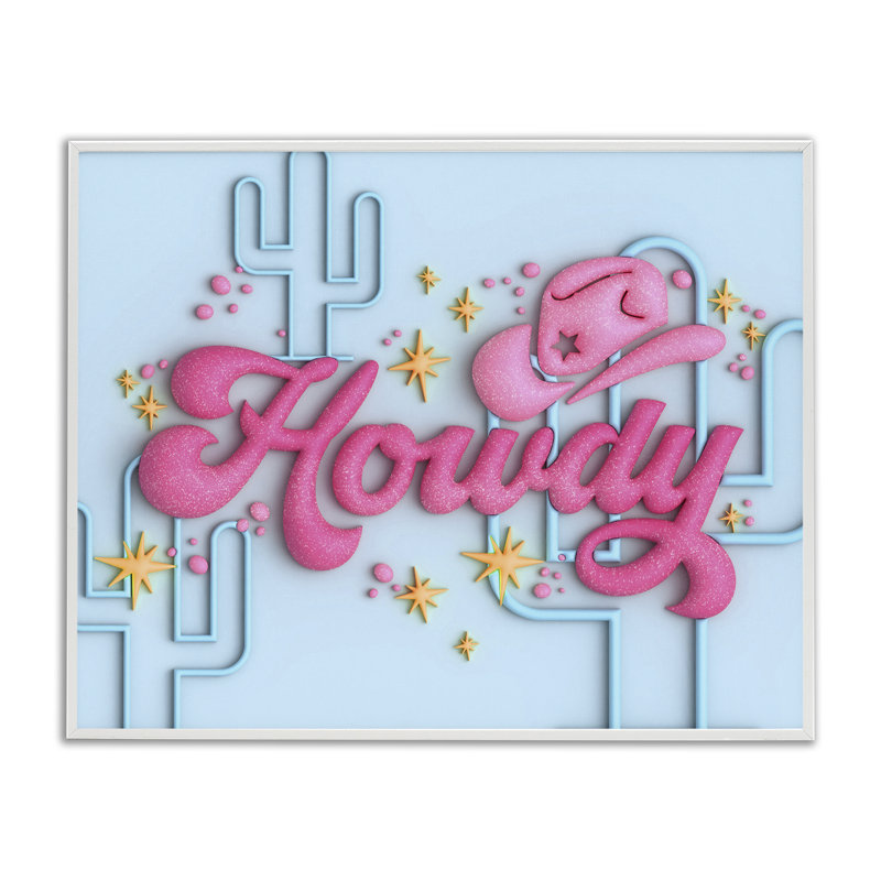 Art rétro giclée Howdy & Cactus par Ziwei Li, Giclée encadrée blanc bord de mer, H 16 po x l 20 po