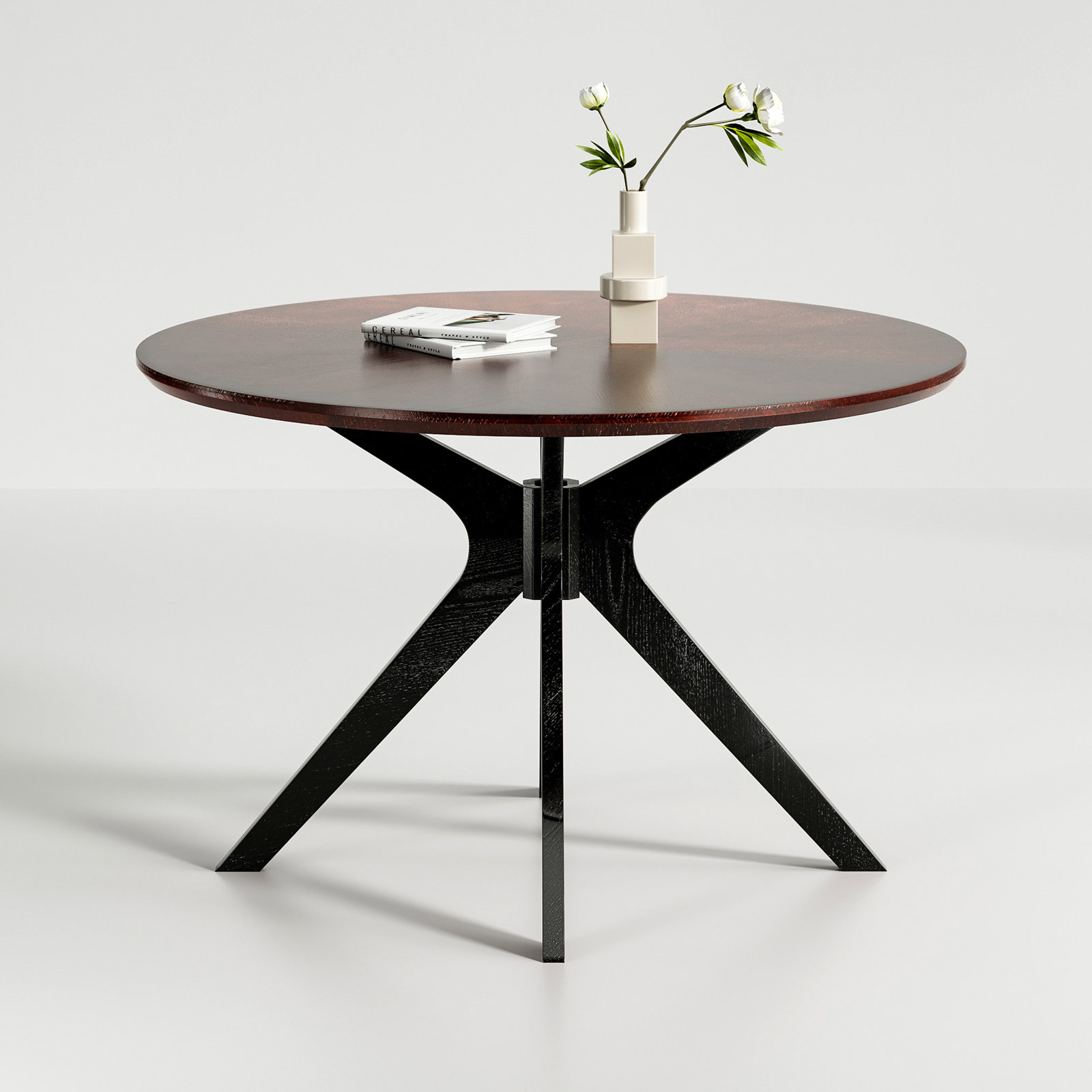 Bergmans 47.2'' Round Dining Table, Dark Walnut Top/Black Base
