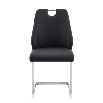 Ensemble de 4 chaises de salle à manger en similicuir noir avec texture en filet doré, anneau arrière argenté et poignée chromée, chaise de salle à manger rembourrée à dossier haut (ensemble de 4)