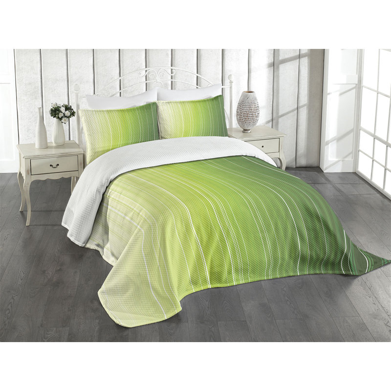 Green Ombre Stripe Queen Bedspread Set with Shams