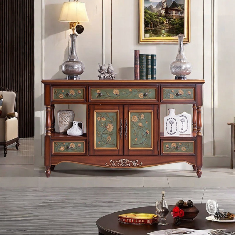 Five drawer painted multi-function accent chest, Brown/Turquoise