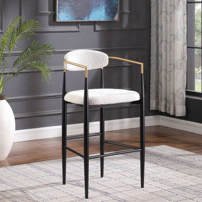 2 Counter Height , Beige Fabric Upholstered With Iron Legs For Modern Kitchen Island, 265lbs Frame Of 2 Kitchen, 260lbs Long-lasting Stools