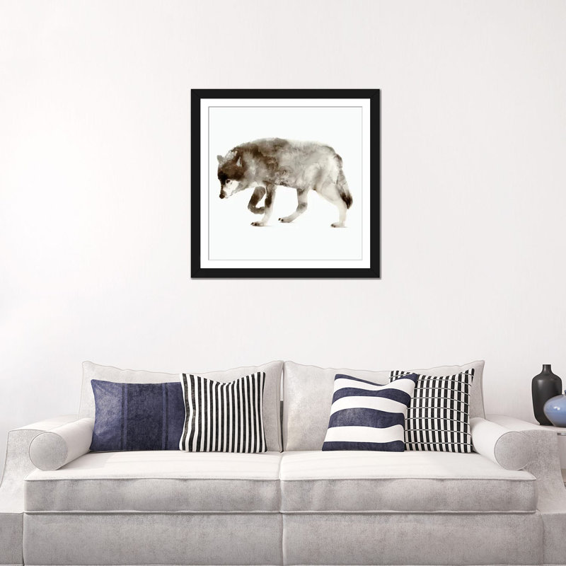 « loup », reproduction de photo sur toile, H 16 po x l 16 po x P 1 po, Papier d'art encadré noir, Blanc