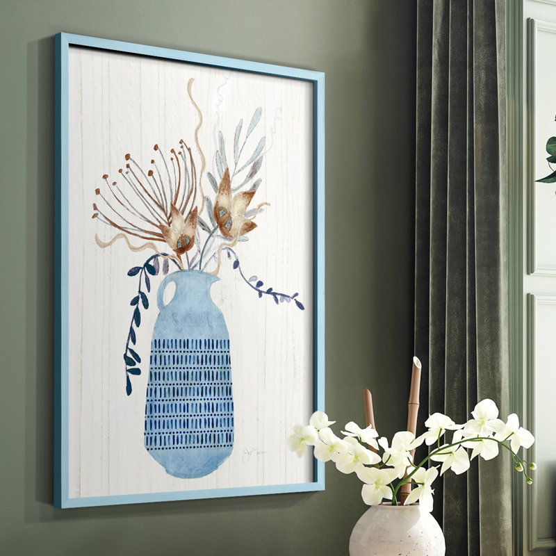 Boho Arrangement I, reproduction encadrée - bois massif, Bleu, H 10 po x l 8 po