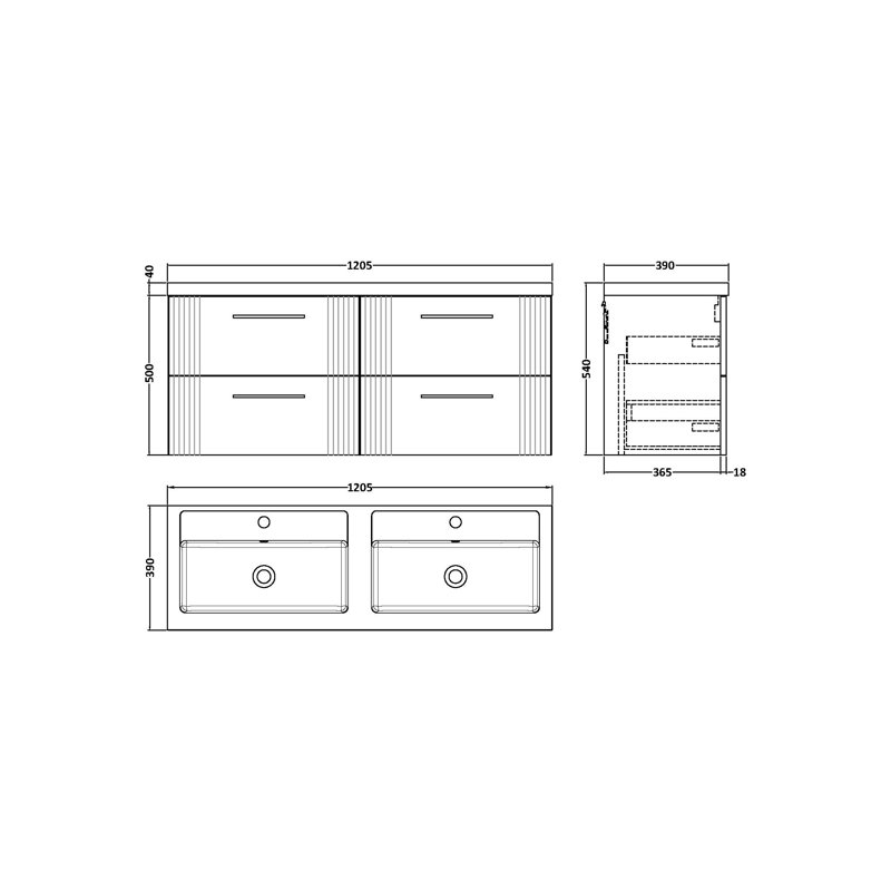 Deco 1205mm Double Bathroom Vanity with Integrated Polymarble Basin, Satin Anthracite