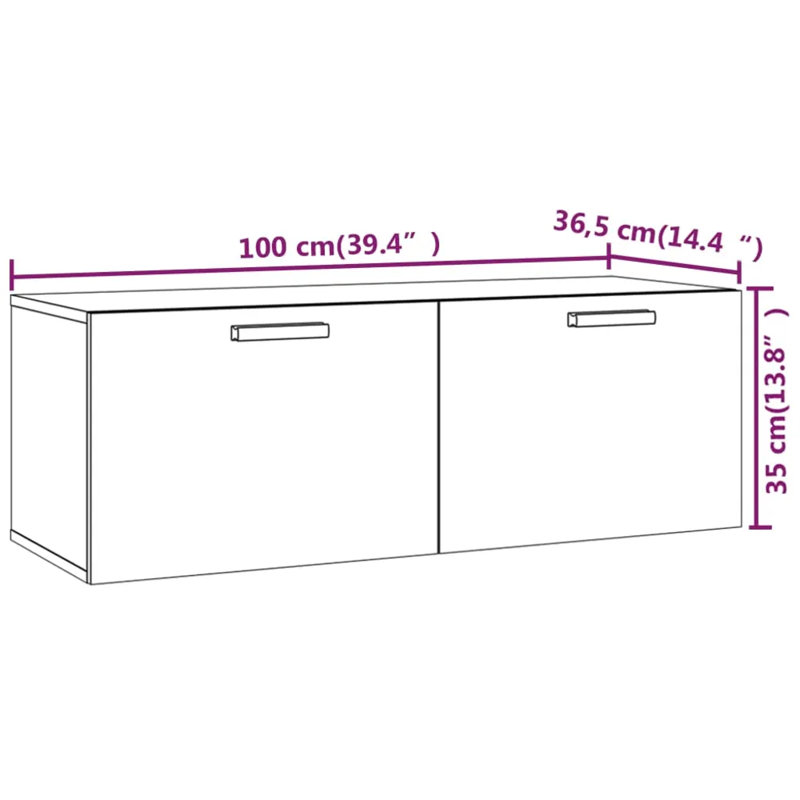 Latitude Run Wall Cabinet Engineered Wood, Smoked Oak, 35cm H x 100cm W x 36.5cm D