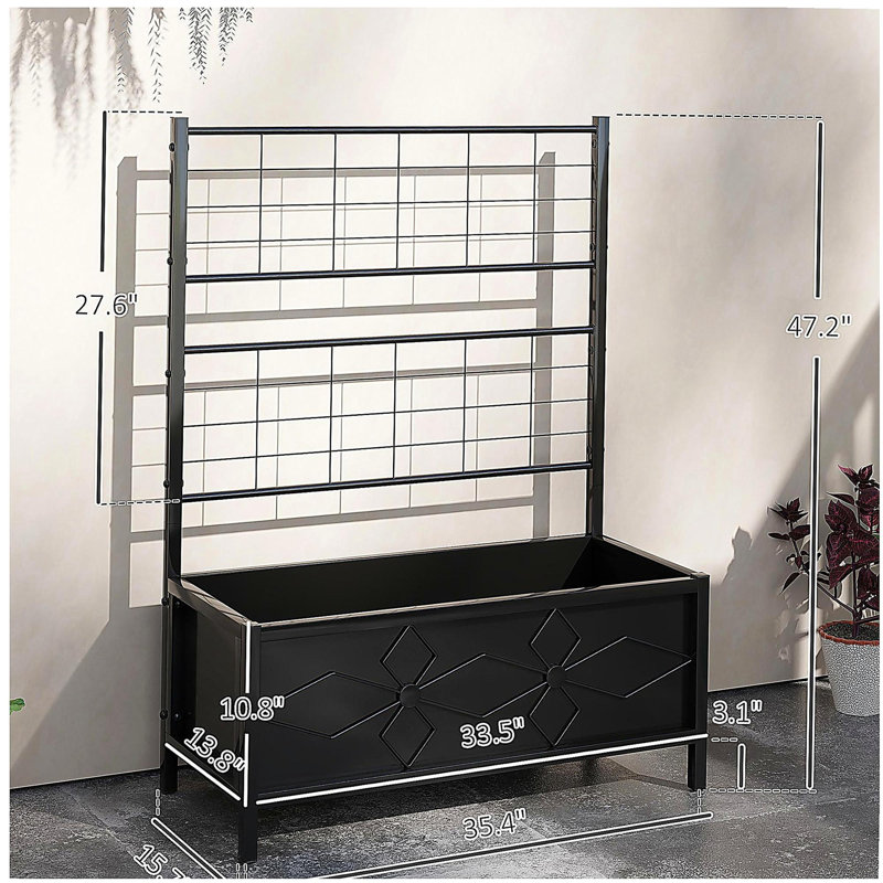 Garden Bed,Outdoor Planter Box Galvanized Raised Garden Bed,with Trellis for Climbing Vines, Black
