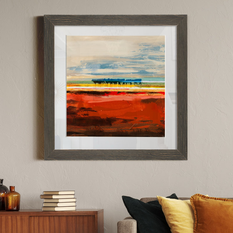 Bétail du Texas-reproduction d’art sur papier encadrée, H 17 po x l 17 po x P 1,5 po, Encadré gris
