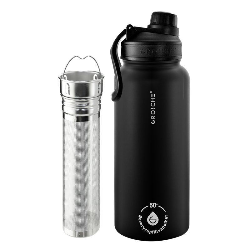 Verre à pied en acier inoxydable 32 oz GROSCHE Chicago Bouteille d'infusion, Gris anthracite