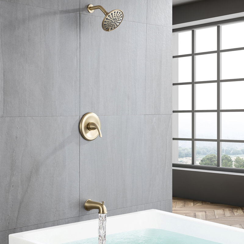 Diverter Tub & Shower Faucet with Rough in-Valve, Brushed Gold