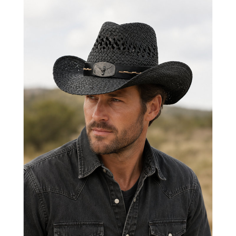 Chapeau de cowboy avec bande de taureaux - noir, Noir, brun