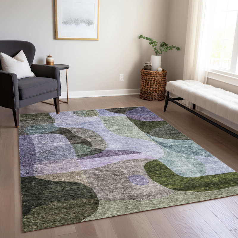 Machine Washable Indoor/Outdoor Segin ACN1119 Olive Rug, Rectangle 2'6" x 3'10"