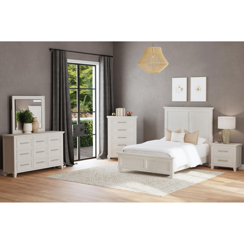 Ensemble de chambre à coucher à panneaux 3 pièces Nhek, Ivoire, Double TG