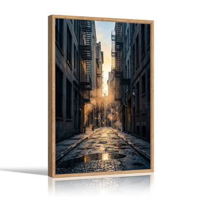 Brick Alleyway Fire Escapes and Steam at Sunset Canvas Wall Art