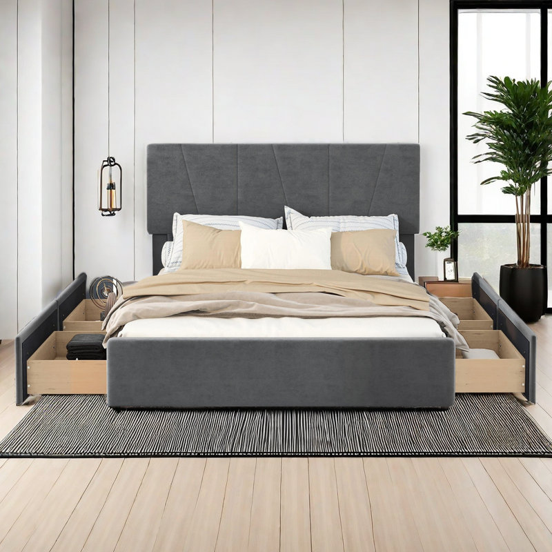 Jamarae Upholstered Platform Storage Bed, Gray