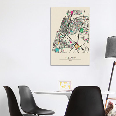 Tel Aviv, Israel Map by Ayse Deniz Akerman - Wrapped Canvas Print