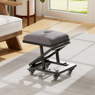 Foldable Foot Rest For Under Desk With 2 Height Levels, Folding Ottoman Footrest With Wheels, Height Adjustable Rolling Stools With Linen Upholstery, Compact Adjustable Seat For Living Room, Bedroom, Home Office