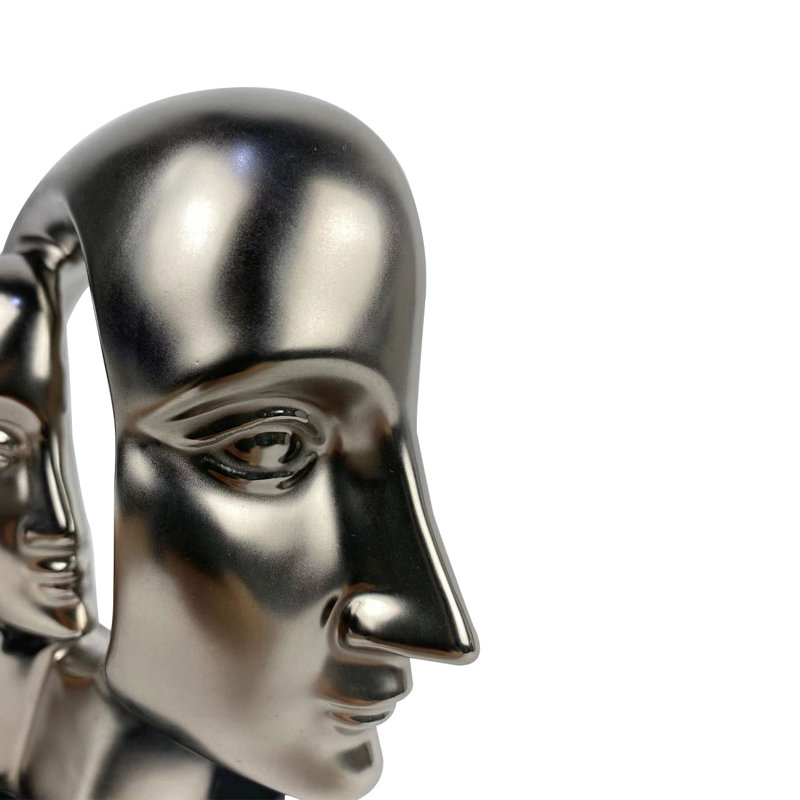Figurine Modern Accents Home Decor, Human 3 Face Thinker Sculpture Statue for Living Room, Silver