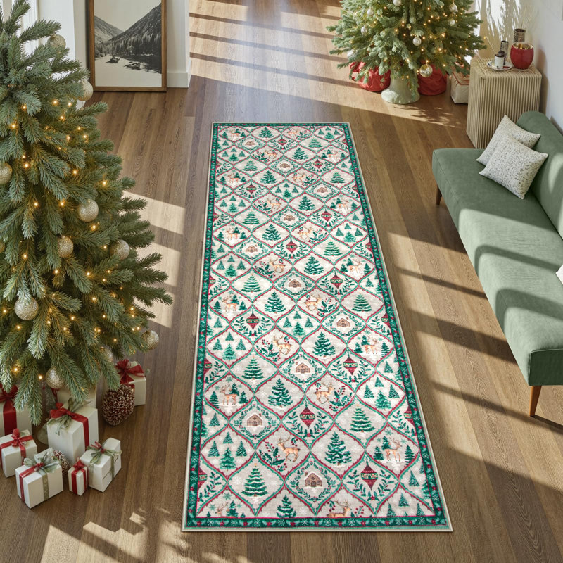 Tapis de Noël à motif marocain Laziya, Tapis de couloir 2 pi x 6 pi