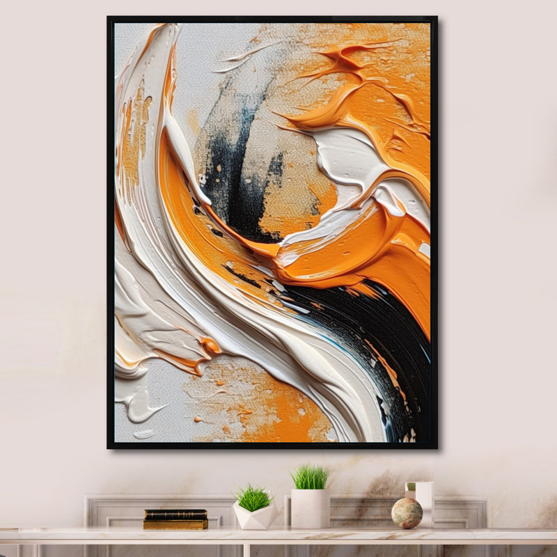 Orange et noir Mystic Spirals IV - Abstract Spirals, art mural sur toile, Cadre flottant noir, H 32 po x l 16 po x P 1 po