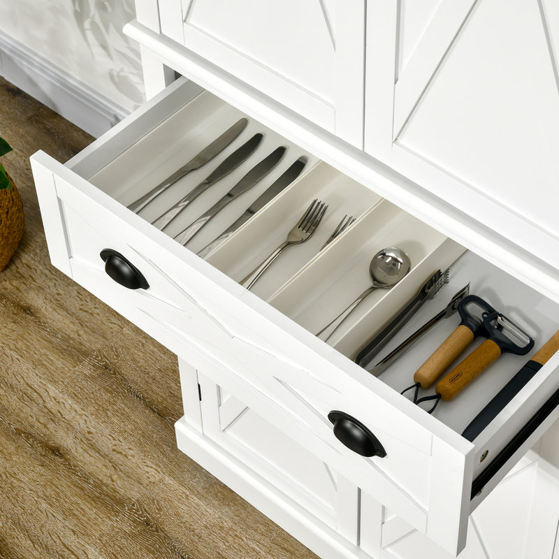 White Freestanding 4-Door Kitchen Pantry Cabinet with Drawer