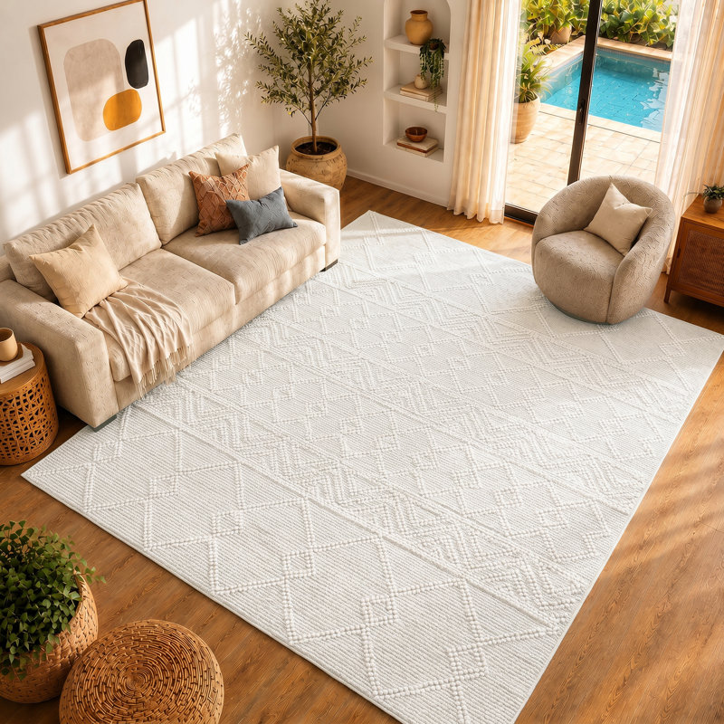 Hygge Textured Wool Hand Woven Area Rug, Rectangle 152 x 229 cm