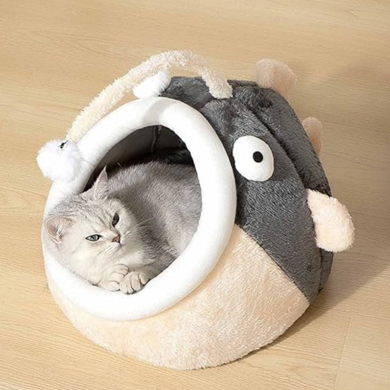 Mignon campagnard en forme de poisson Jackey, petit nid de chat fermé et moelleux, animal de compagnie intérieur et apaisant pour petits et grands chiens