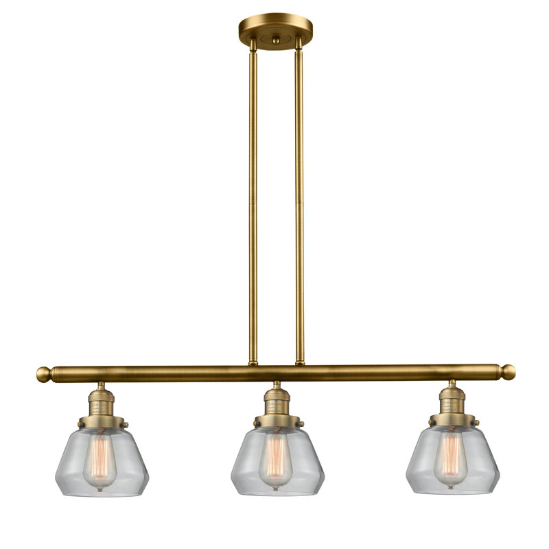 Luminaire suspendu linéaire à 3 lumières pour îlot de cuisine Chill, Laiton brossé, Transparent