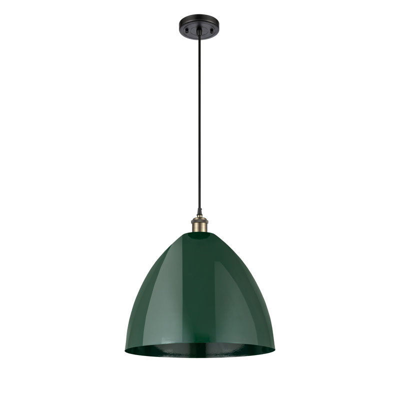 Luminaire suspendu conique 1 lumière, Vert, Noir / Laiton