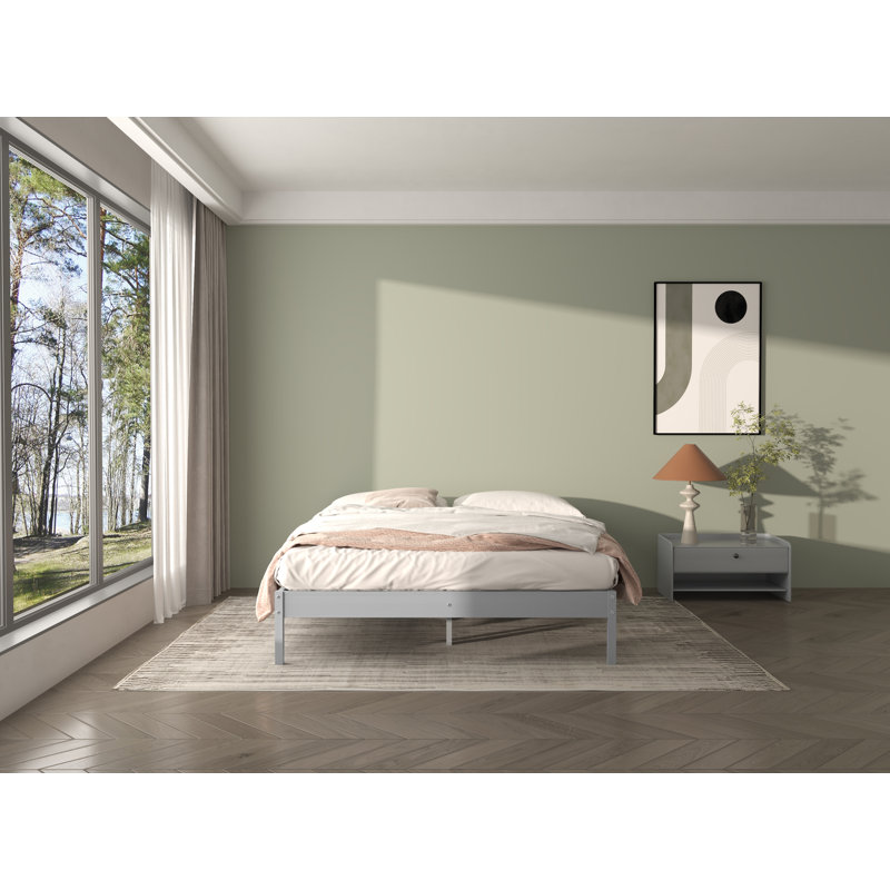 Moneeb Solid Wood Open-Frame Bed, Gray, Queen