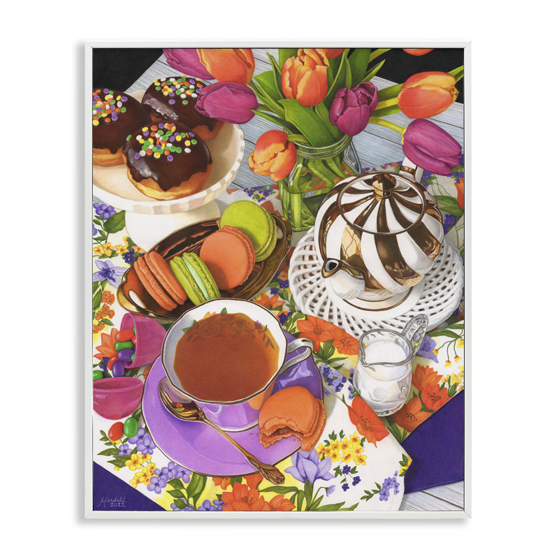 «Spring Tea Party» par Mardell Schuster, Estampe numérique encadrée blanc bord de mer, H 30 po x l 24 po