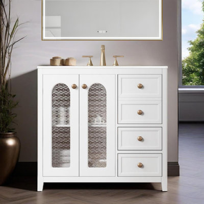 Meuble-lavabo 36 po avec deux portes à fermeture douce, tablettes réglables